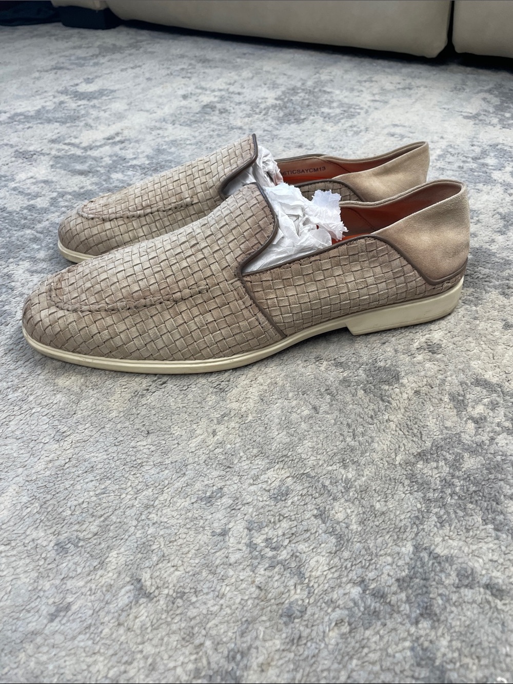 Santoni Woven Loafer Light Brown Beige Sz 12 - Picture 4 of 16